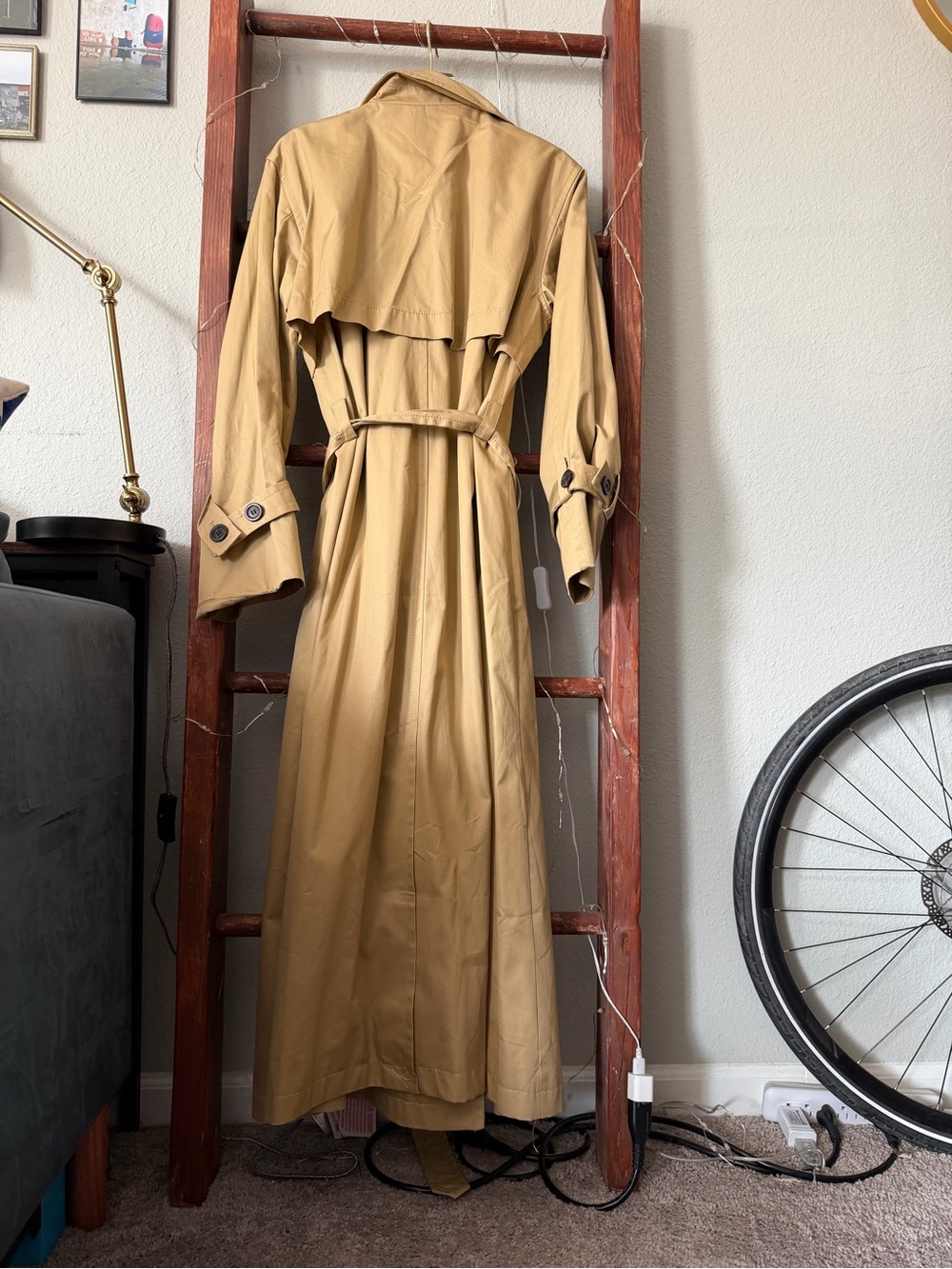 NWOT LOFT Classic Tan Trench Coat - Women's Long Double-Breasted Belted Trench - Picture 9 of 13